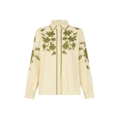 Raffya Women's Neutrals Lila Embroidered Shirt In Cream In Green