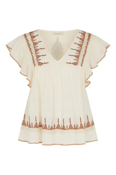 Raffya Women's Neutrals Mariana Embroidered Blouse - White