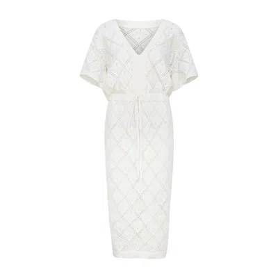 Raffya Women's Neutrals Santorina Knitted Midi Dress In Cream In White