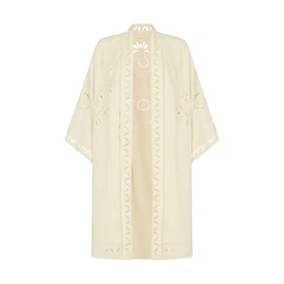 Raffya Women's Neutrals / White Lupe Edge To Edge Embroidered Kimono In Cream