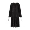 RAFFYA WOMEN'S OLIVIA BUTTON DOWN EMBROIDERED MIDI DRESS IN BLACK