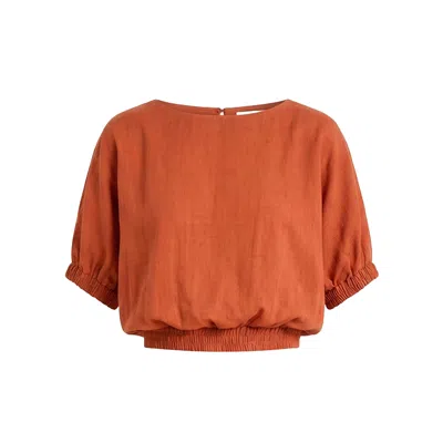Raffya Women's Orange Poppy Boat Neck Top In Rust In Brown