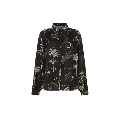 Raffya Women's Palm Button Down Palm Print Shirt In Black