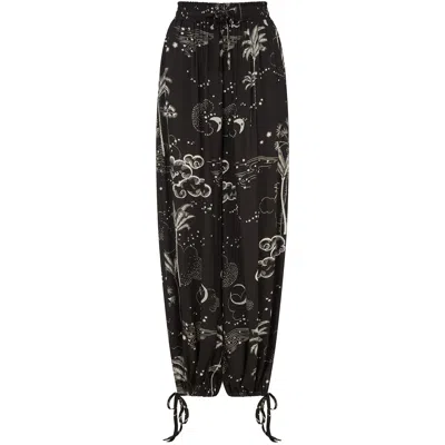 Raffya Palm High Waist Palm Print Trouser In Black