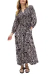 Raffya Paulina Shirred Bodice Zebra Print Maxi Dress In Multi