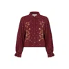 Raffya Women's Penny Boxy Embroidered Shirt In Aubergine In Brown