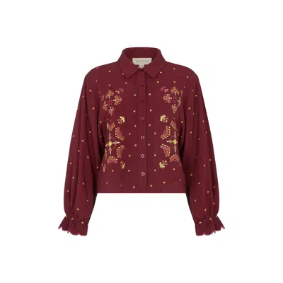 Raffya Women's Penny Boxy Embroidered Shirt In Aubergine In Brown