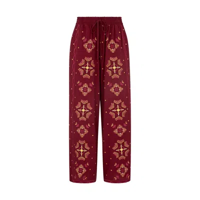 Raffya Women's Penny Wide Leg Embroidered Trouser In Aubergine In Brown