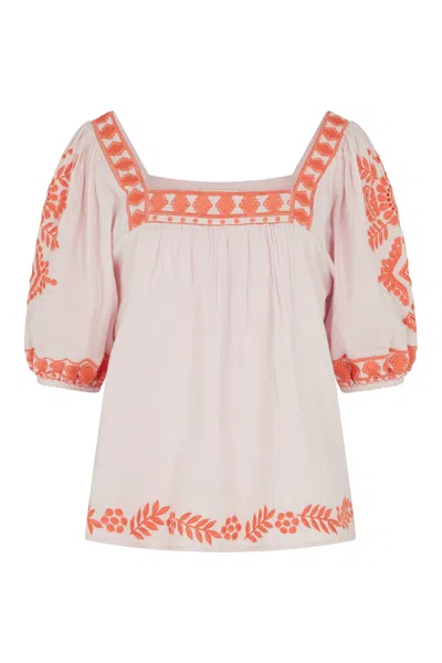Raffya Women's Pink / Purple Clara Embroidered Blouse - Pink & Purple In Pink/purple
