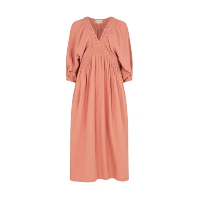 Raffya Women's Pink / Purple Soipoi Ruched V-neck Midi Dress In Pink In Pink/purple
