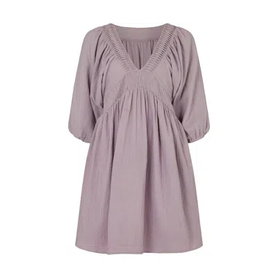 Raffya Women's Pink / Purple Soipoi Ruched V-neck Mini Dress In Purple In Pink/purple