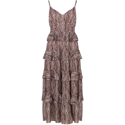 Raffya Women's Pink Tangiers Tiered Line Print Maxi Dress In Multi In Brown
