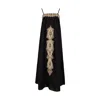 Raffya Sapphire Spaghetti Strap Embroidered Maxi Dress In Black