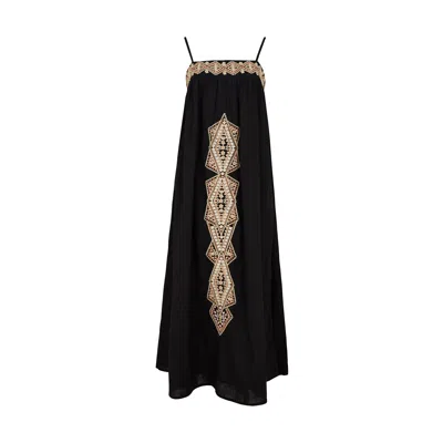 Raffya Women's Sapphire Spaghetti Strap Embroidered Maxi Dress In Black