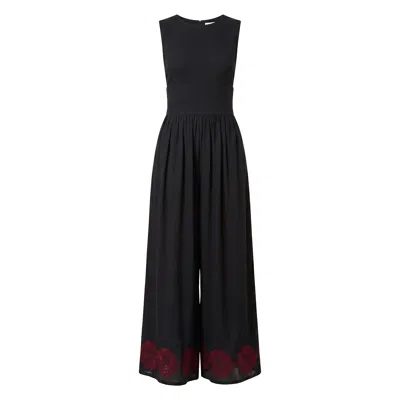 Raffya Women's Vanessa Wide Leg Embroidered Jumpsuit In Black