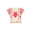Raffya Women's White / Red Fraya Cross Hatch Embroidered Crop Top In White In White/red