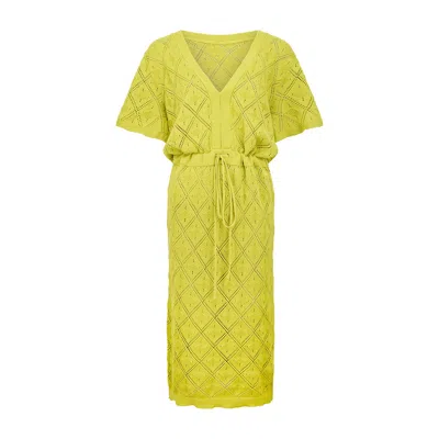 Raffya Women's Yellow Santorina Knitted Midi Dress In Chartreuse