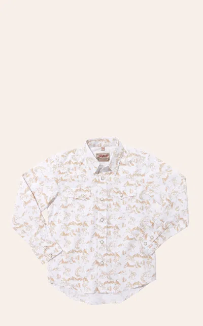 Rafter C Boy's Khaki Conversation Print Western Shirt In Brown