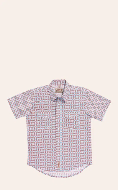 Rafter C Boy's Turquoise & Rust Geo Print Short Sleeve Western Shirt In Brown