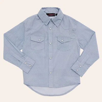 Rafter C Boys' Blue Geo Print Pearl Snap Long Sleeve Western Shirt