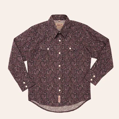 Rafter C Boys' Chocolate Paisley Print Long Sleeve Pearl Snap Western Shirt In Brown