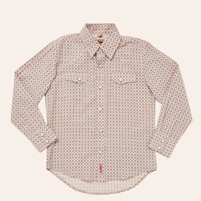 Rafter C Boys' Cream Geo Print Long Sleeve Pearl Snap Western Shirt In Brown