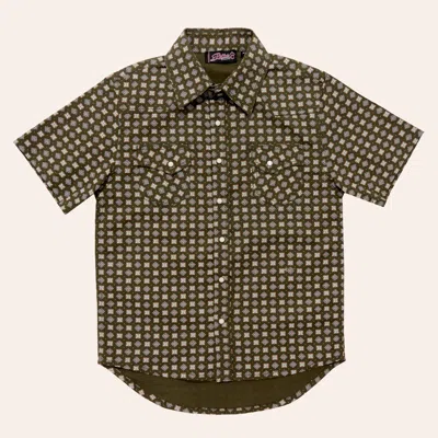 Rafter C Boys' Dark Green Geo Print Pearl Snap Western Shirt
