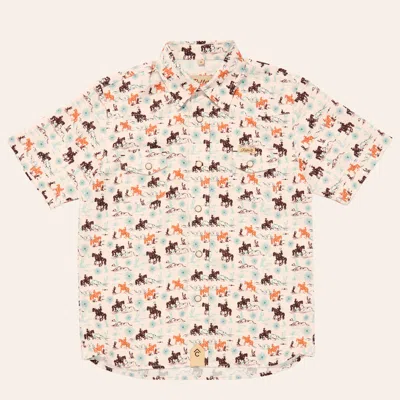 Rafter C Boys' Outdoor Khaki Cowboy Print Pearl Snap Western Shirt In Brown