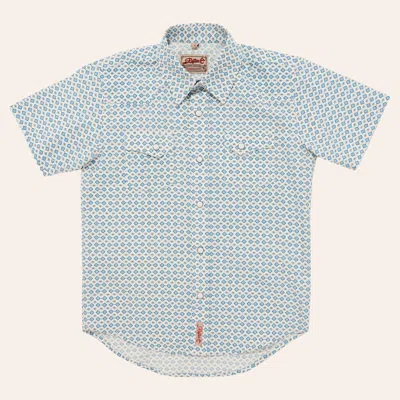 Rafter C Boys' White & Blue Aztec Print Pearl Snap Western Shirt