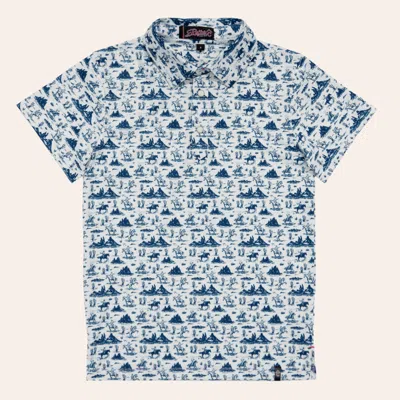 Rafter C Boys' White & Blue Desert Print Pearl Snap Polo Shirt