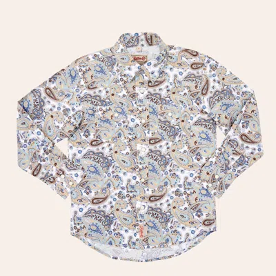 Rafter C Boys' White & Tan Paisley Print Long Sleeve Pearl Snap Western Shirt