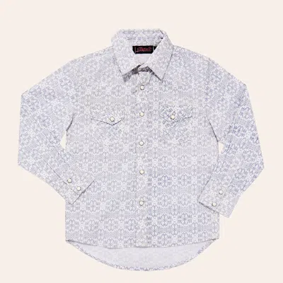 Rafter C Boys' White Aztec Geo Print Long Sleeve Pearl Snap Western Shirt