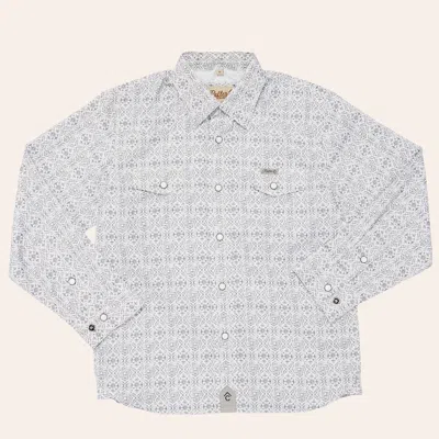 Rafter C Boys' White Geo Print Long Sleeve Pearl Snap Western Shirt