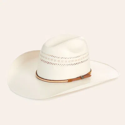 Rafter C Cowtown Ivory Two Tone Trim Vented Shantung Straw Cowboy Hat In White