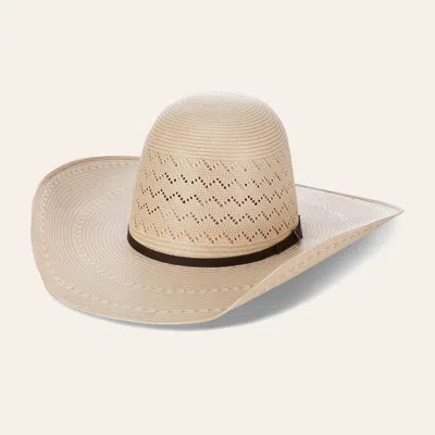 Rafter C Ivory And Tan Shantung Zig Zag Vent Open Crown Straw Cowboy Hat In Neutral