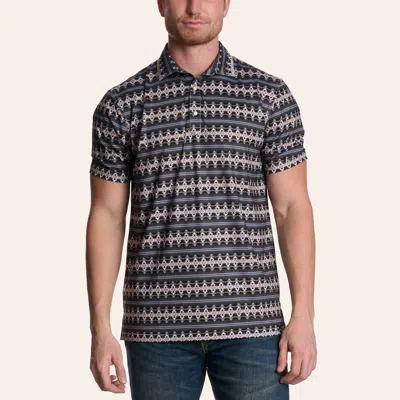 Rafter C Men's Black & Cream Aztec Stripe Print Polo Shirt