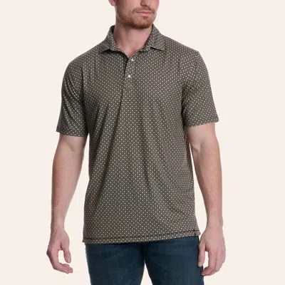 Rafter C Men's Black & Cream Geo Print Pearl Snap Polo Shirt