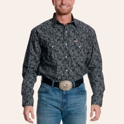 Rafter C Men's Black & Gray Paisley Print Long Sleeve Pearl Snap Western Shirt