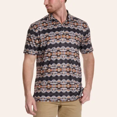 Rafter C Men's Black Aztec Print Pearl Snap Polo Shirt