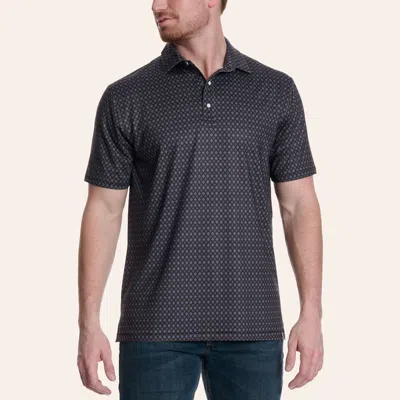Rafter C Men's Black Geo Print Pearl Snap Polo Shirt