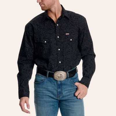 Rafter C Men's Black Paisley Print Long Sleeve Pearl Snap Western Shirt