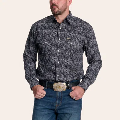 Rafter C Men's Black Paisley Print Stretch Long Sleeve Pearl Snap Western Shirt