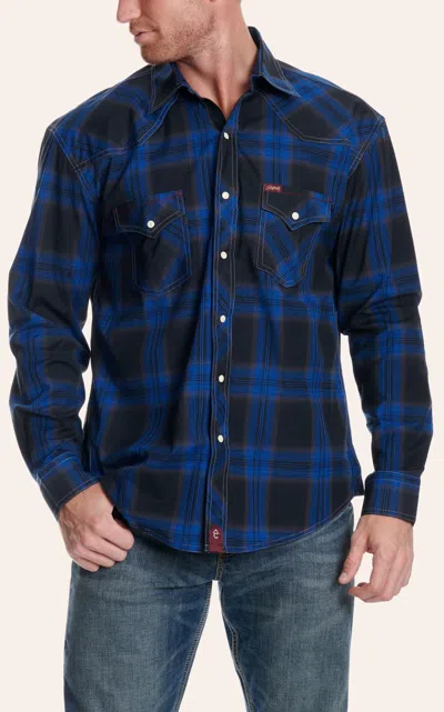 Rafter C Men's Blue & Black Plaid Print Western Shirt