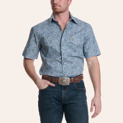 Rafter C Men's Blue & Gray Paisley Print Pearl Snap Western Shirt