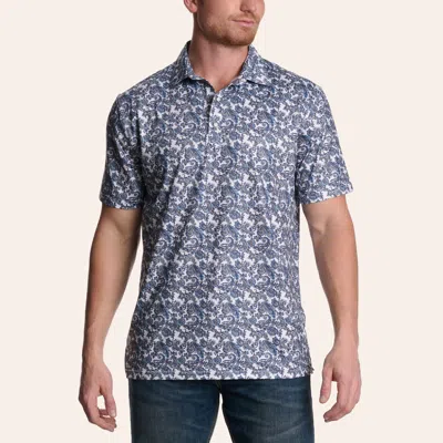 Rafter C Men's Blue & White Paisley Print Polo Shirt