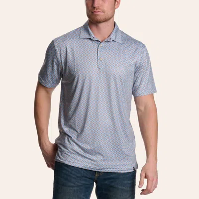 Rafter C Men's Blue Aztec Print Pearl Snap Polo Shirt