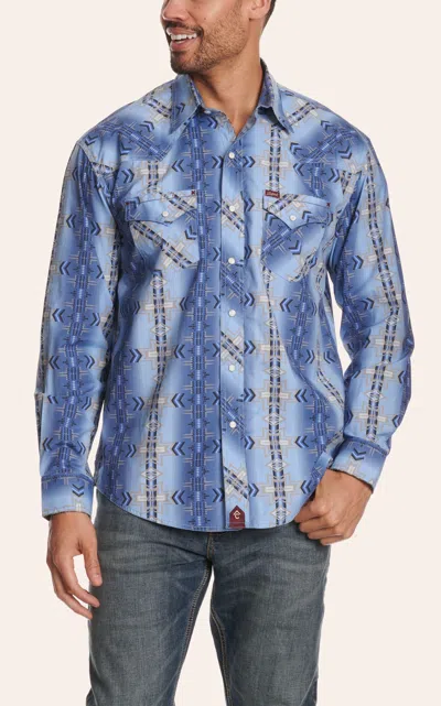 Rafter C Men's Blue Black & Taupe Aztec Print Western Shirt