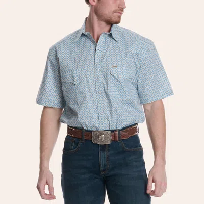 Rafter C Men's Blue Diamond Print Pearl Snap Western Shirt
