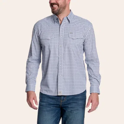 Rafter C Men's Blue Geo Print Long Sleeve Pearl Snap Fishing Shirt