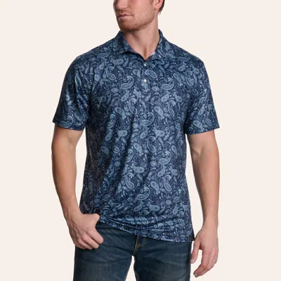 Rafter C Men's Blue Paisley Print Pearl Snap Polo Shirt